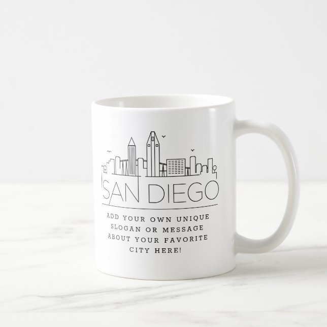 San Diego Stylized Skyline | Custom Slogan  Coffee Mug (Right)