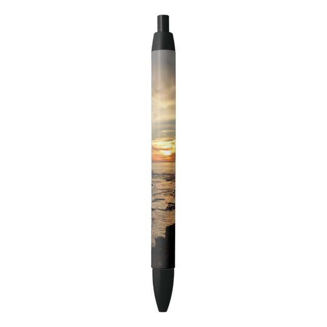 San Diego Sunset I California Seascape Black Ink Pen (Front Vertical)