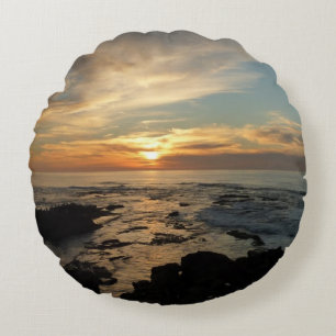 San Diego Sunset I California Seascape Round Pillow