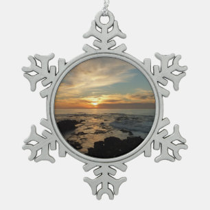 San Diego Sunset I California Seascape Snowflake Pewter Christmas Ornament