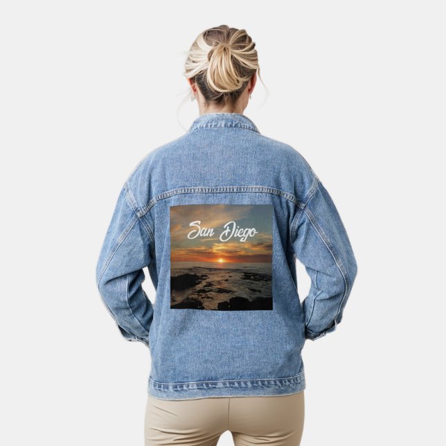 San Diego Sunset II California Seascape Denim Jacket (Model)