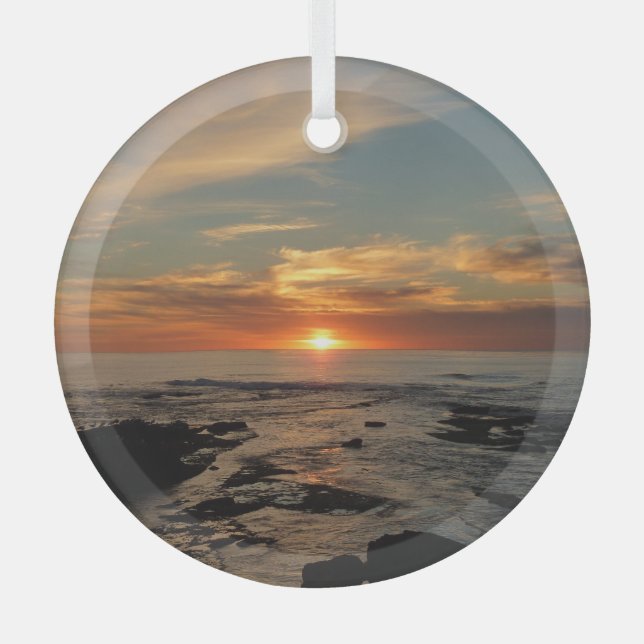 San Diego Sunset II California Seascape Glass Ornament (Front)
