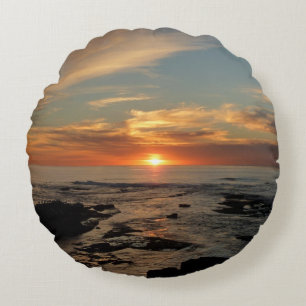 San Diego Sunset II California Seascape Round Pillow