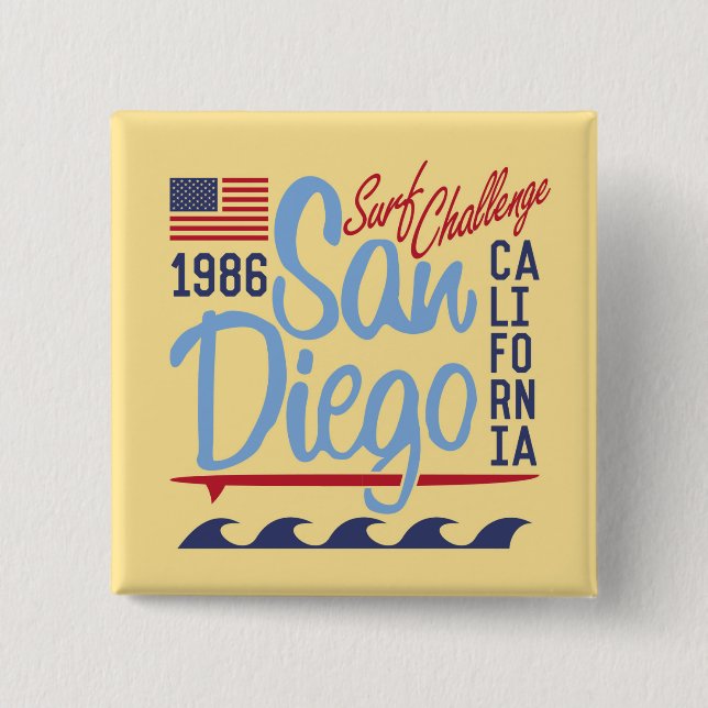 San Diego Surf Challenge 1986 2 Inch Square Button (Front)