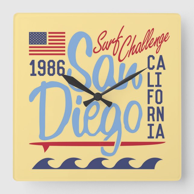 San Diego Surf Challenge 1986 Square Wall Clock (Front)