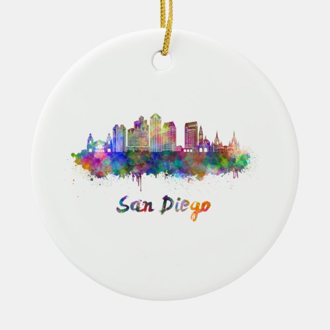 San Diego V2 skyline in watercolor Ceramic Ornament (Front)