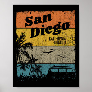 San Diego Vintage California Beach Surfing Retro S Poster