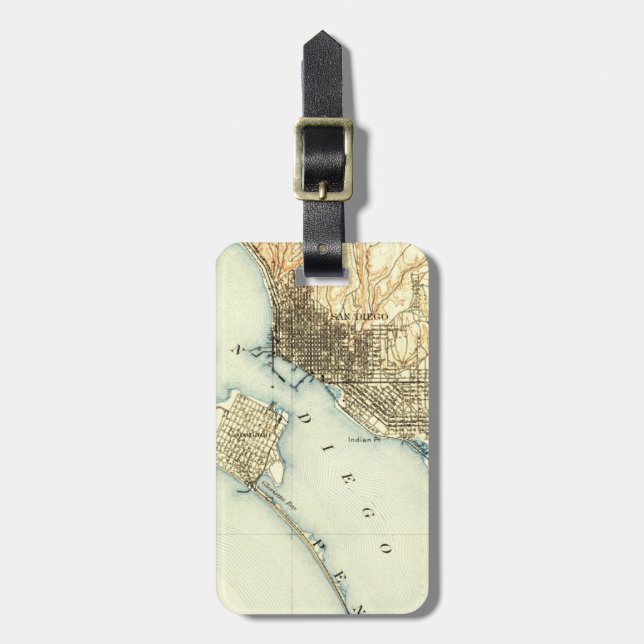 San Diego Vintage Map Luggage Tag (Front Vertical)