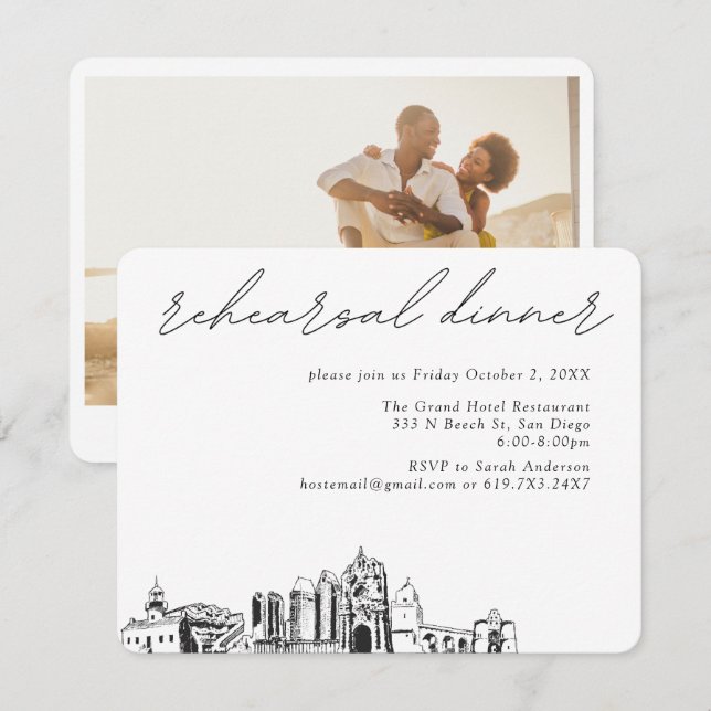 San Diego Wedding Elegant Rehearsal Dinner Enclosure Card (Front/Back)