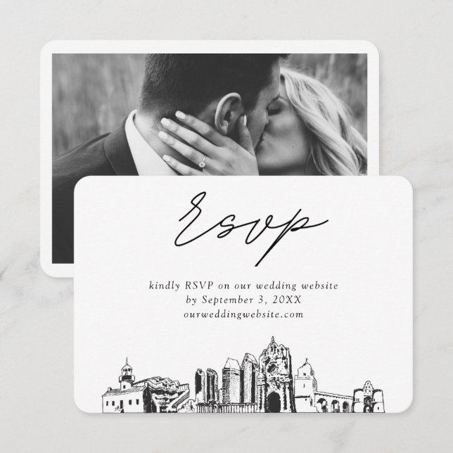 San Diego Wedding Minimalist Sketch RSVP Enclosure Card (Front/Back)