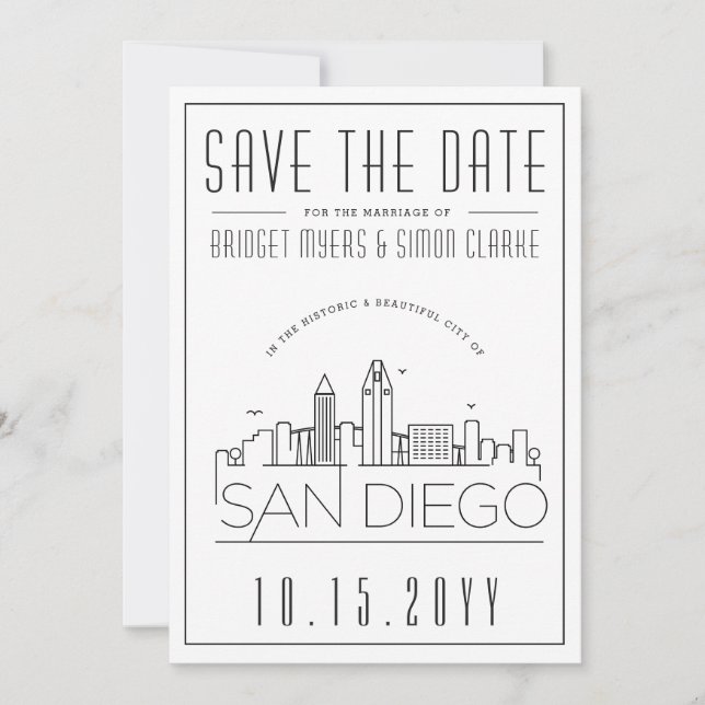 San Diego Wedding | Stylized Skyline Save the Date Invitation (Front)