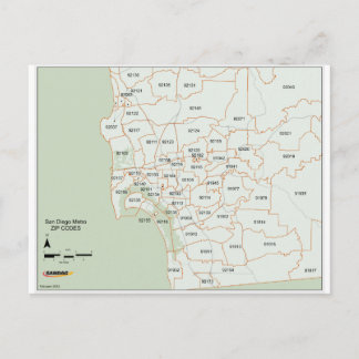 San Diego Zip Code Map Postcard