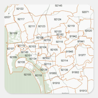 San Diego Zip Code Map Square Sticker