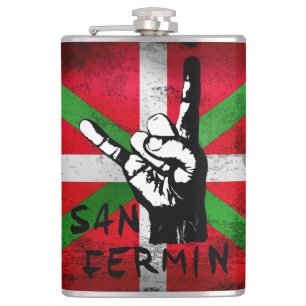 San Fermin rock fingers bulls head and Ikurrina, Hip Flask