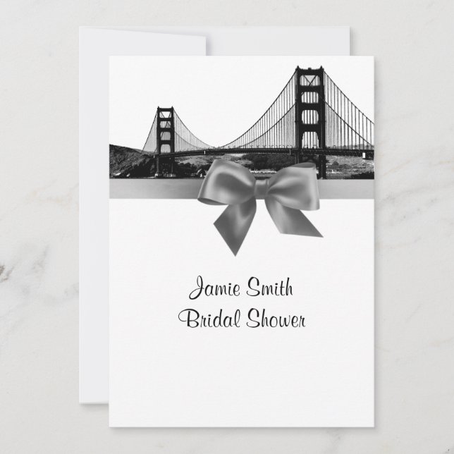 San Fran Skyline Etched BW Grey Bridal Shower Invitation (Front)