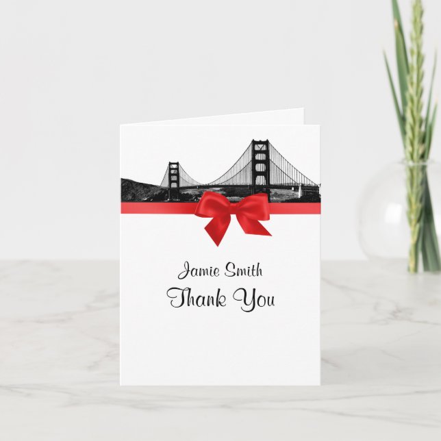 San Fran Skyline Etched BW Red Thank You #2 (Front)