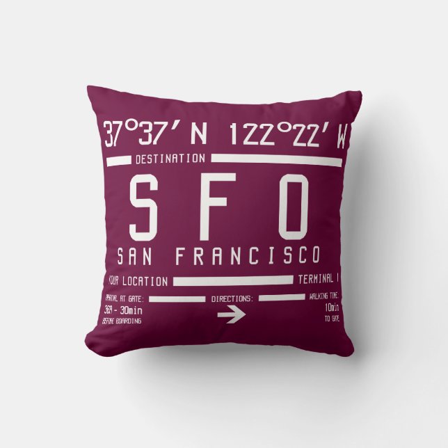 San Francisco Airport Code Throw Pillow (Front)