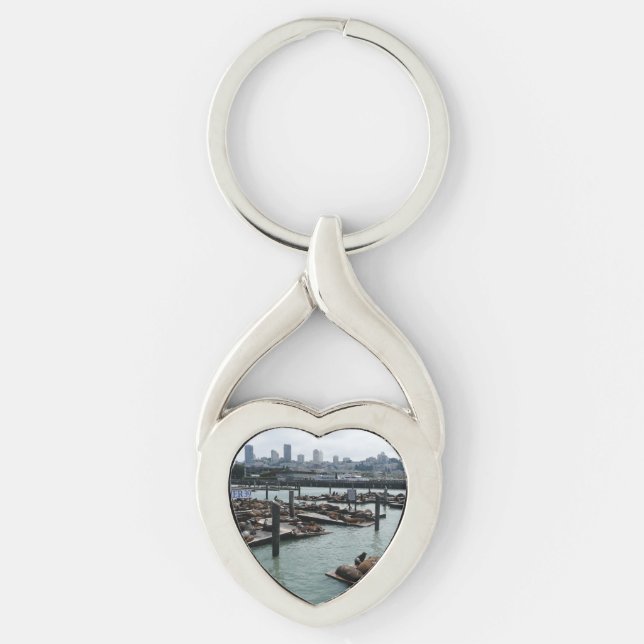 San Francisco and Pier 39 Sea Lions City Skyline Keychain (Front)