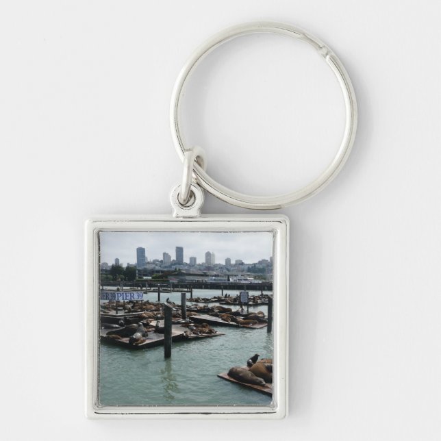San Francisco and Pier 39 Sea Lions City Skyline Keychain (Front)