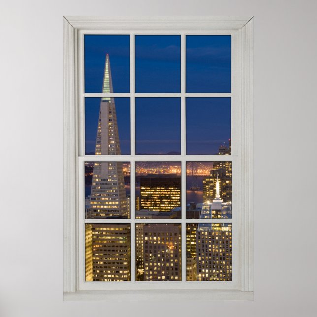San Francisco at Night Faux Fake White Window Poster (Front)