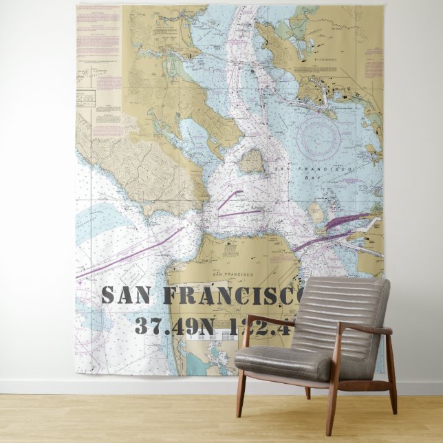 San Francisco Bay / Marin County CA Nautical Chart Tapestry (In Situ)