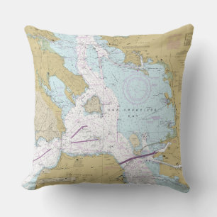 San Francisco Bay Nautical Chart Throw Pillow