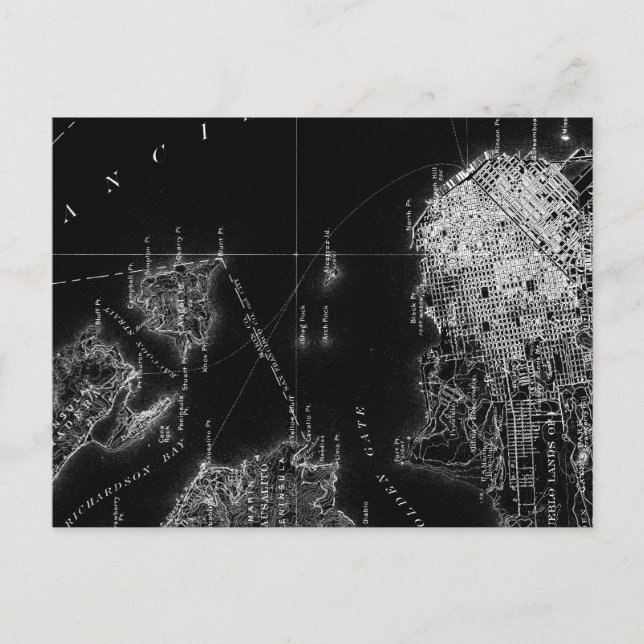 San Francisco Black and White Map Postcard (Front)