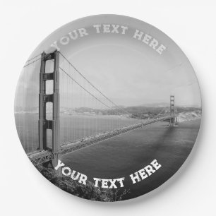 San Francisco Black White Custom Golden Gate Paper Plate