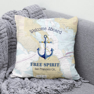 San Francisco Boat Name & Anchor Welcome Aboard Outdoor Pillow