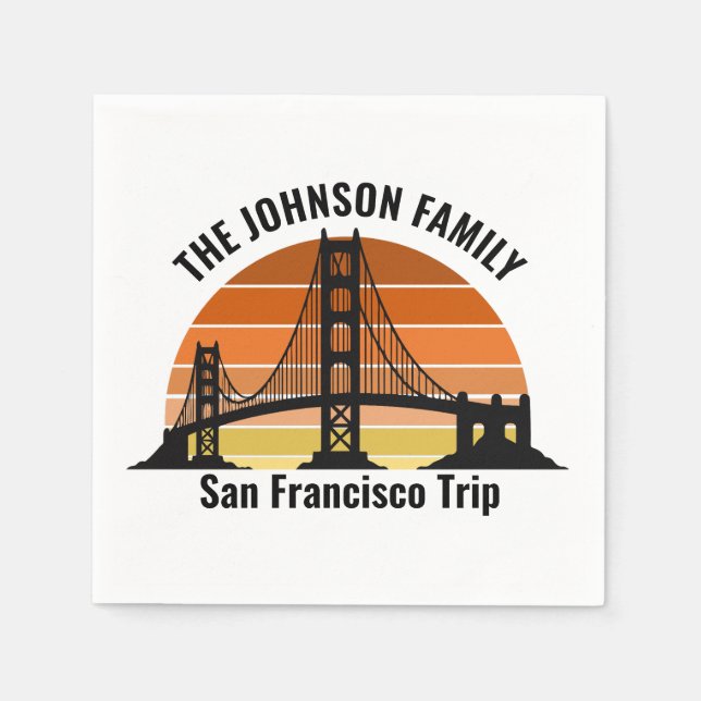 San Francisco Bridge Sunset Personalized Party Napkin (Front)