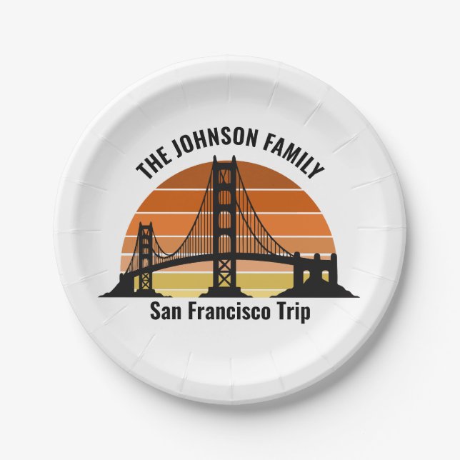 San Francisco Bridge Sunset Personalized Party Paper Plate (Front)