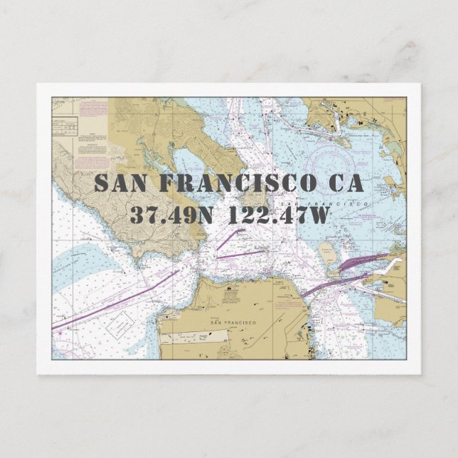 San Francisco CA Nautical Chart Latitude Longitude Postcard (Front)