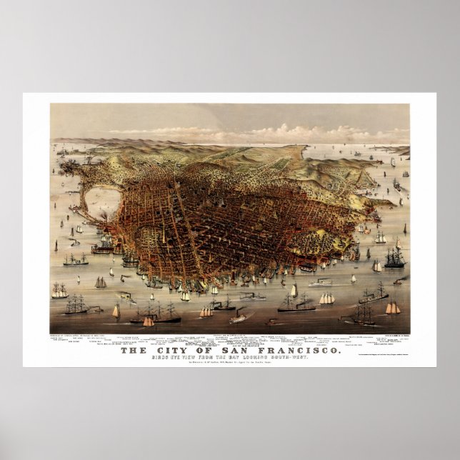 San Francisco, CA Panoramic Map - 1878 Poster (Front)