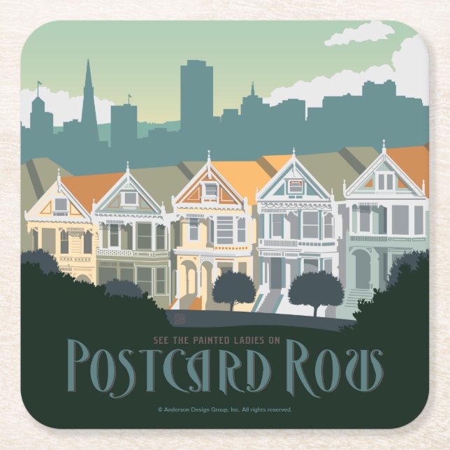 San Francisco, CA - Postcard Row Square Paper Coaster (Front)