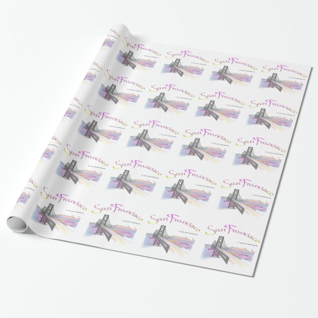 San Francisco, CA Rainbow Colours Wrapping Paper (Unrolled)