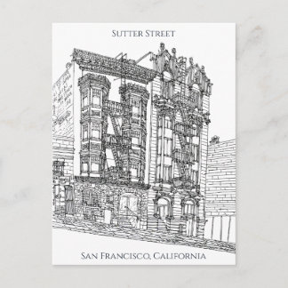San Francisco, CA | Sutter Street Drawing Postcard