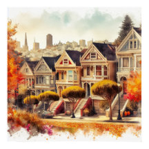 San Francisco CA Victorian Homes in Autumn