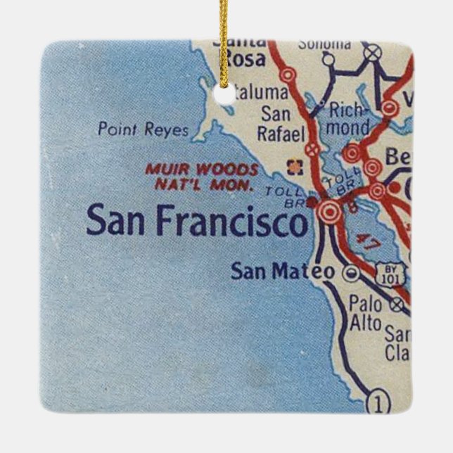 San Francisco CA Vintage Map Ceramic Ornament (Back)