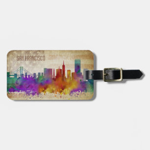 San Francisco, CA   Watercolor City Skyline Luggage Tag