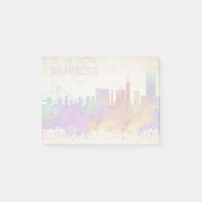 San Francisco, CA | Watercolor City Skyline Post-it Notes (Front)