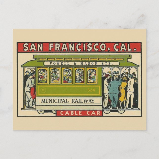San Francisco Cable Car Vintage Travel  Postcard (Front)