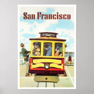 San Francisco cable car vintage travel poster