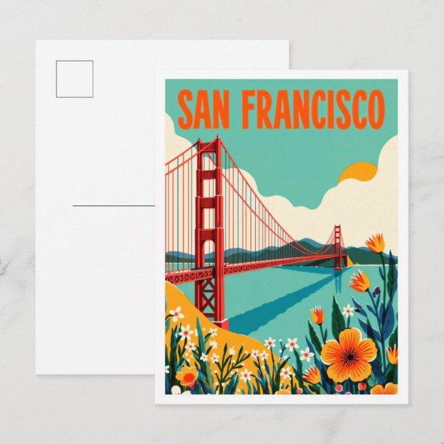 San Francisco California Art Illustration Travel Postcard (Front/Back)