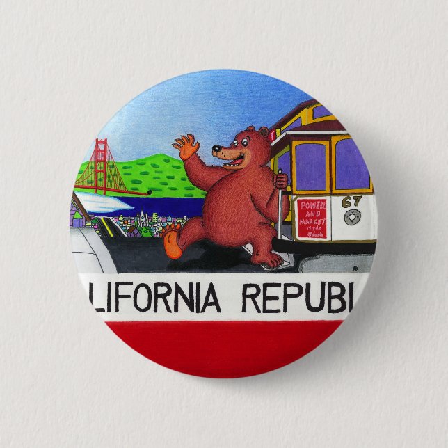San Francisco California Bear Flag 2 Inch Round Button (Front)