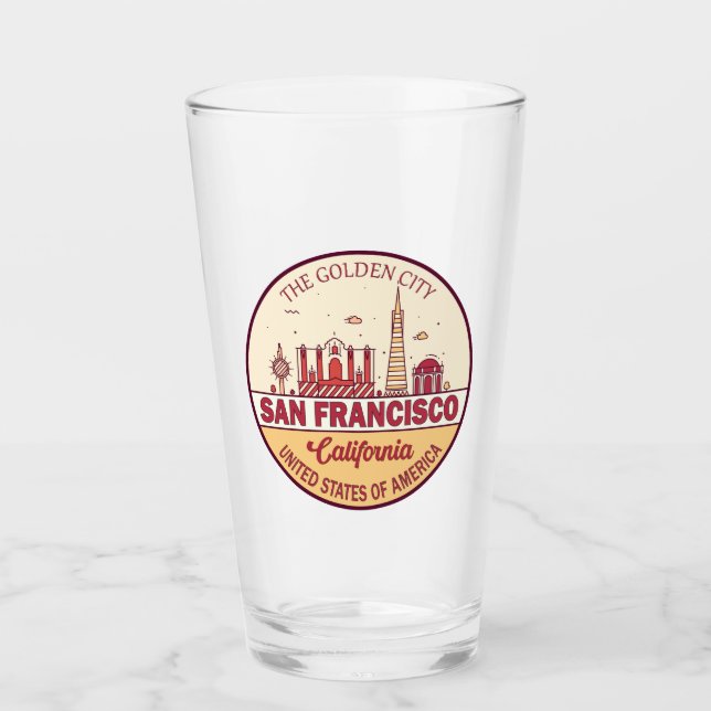 San Francisco California City Skyline Emblem Glass (Front)