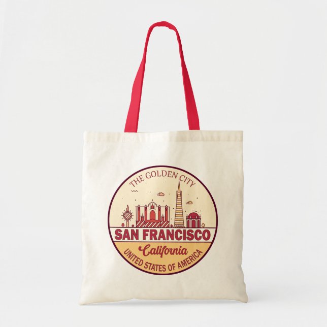 San Francisco California City Skyline Emblem Tote Bag (Front)