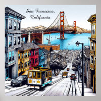 San Francisco, California Comic Book Style Art