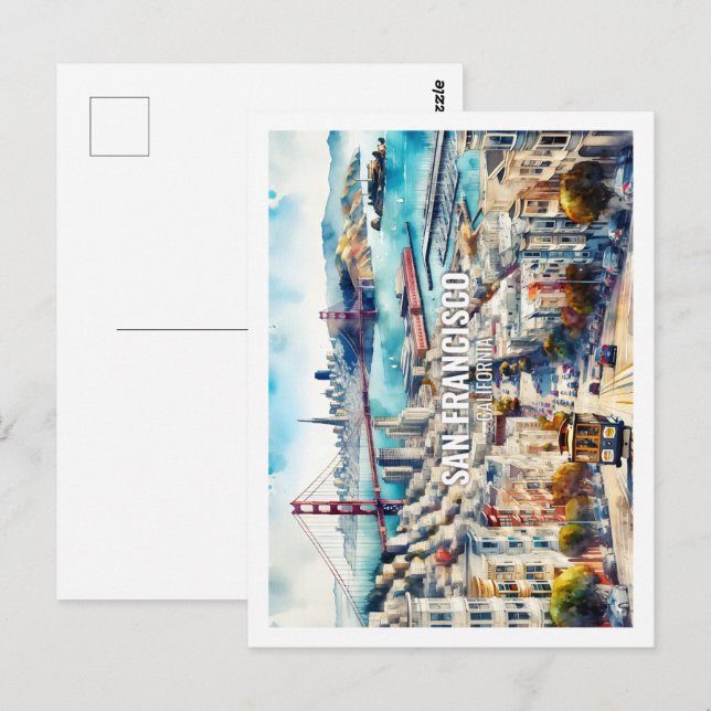 San Francisco California Famous Place watercolor Postcard (Front/Back)