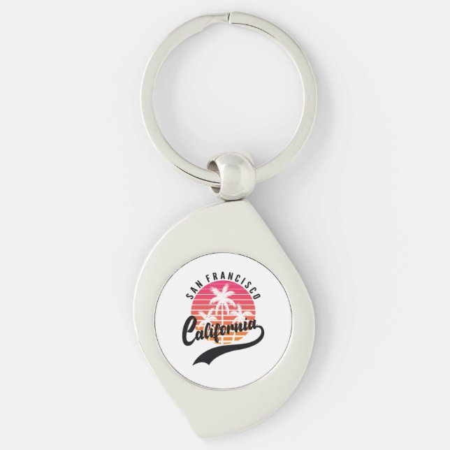 San Francisco, California Retro Metal Keychain (Front)