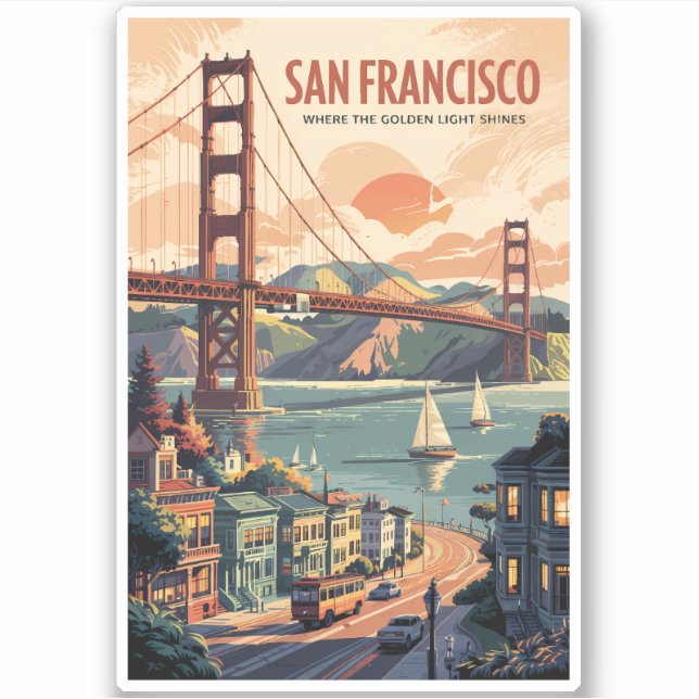 San Francisco California Skyline Travel Art Retro (Front)